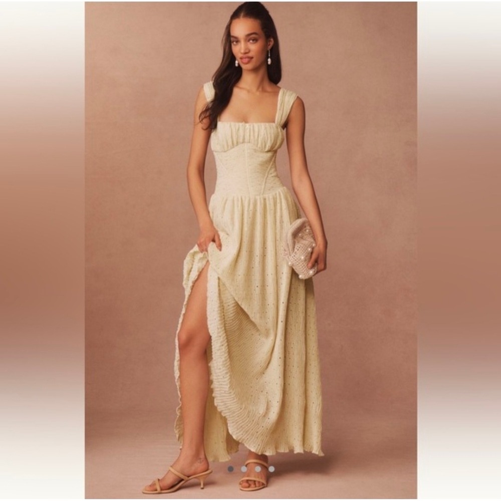 For Love & Lemons Temecula Maxi Dress Yellow Eyelet Corset CD3770-SU25 Size S